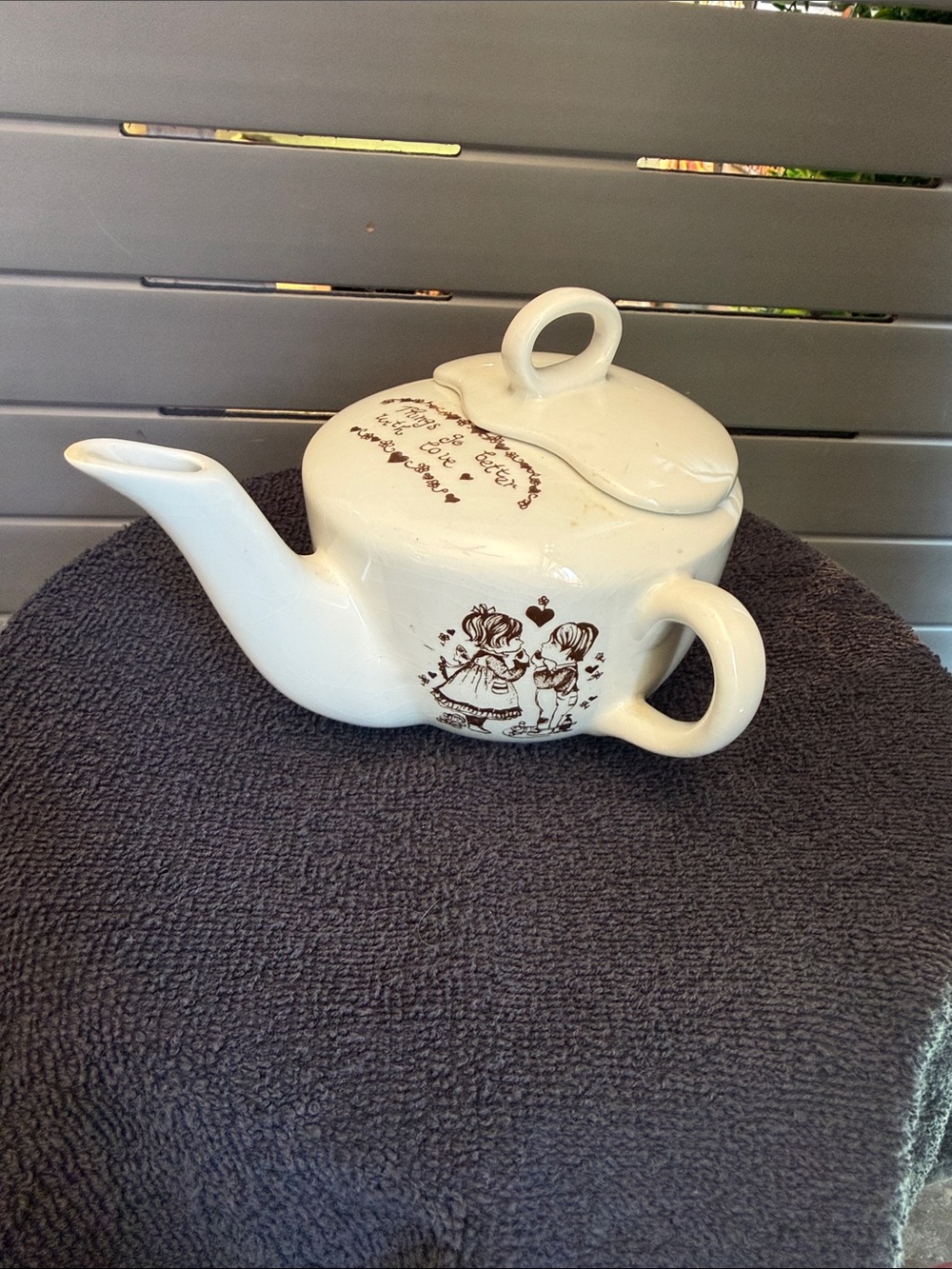 Vintage Royal Crownford Ironstone "Things Go Better With Love" ceramic teapot